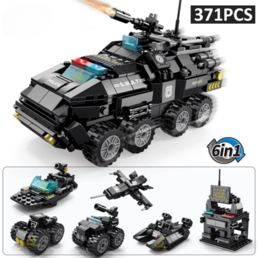 Set de Construcție SWAT 6 în 1 cu Vehicule și Centru de Comandă – 371 Piese