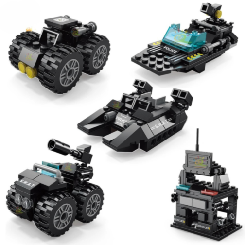 Set de Construcție SWAT 6 în 1 cu Vehicule și Centru de Comandă – 371 Piese