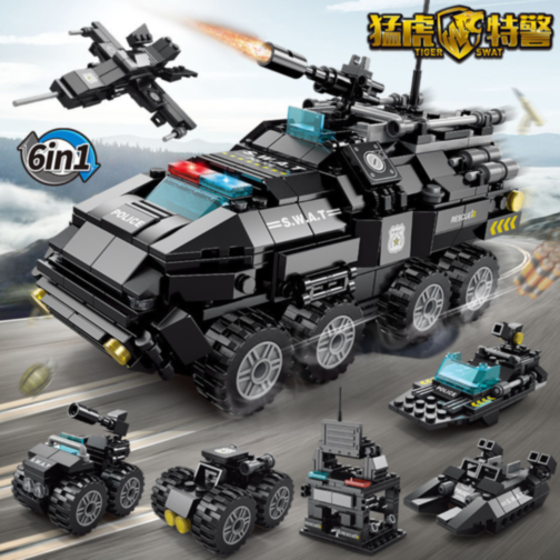 Set de Construcție SWAT 6 în 1 cu Vehicule și Centru de Comandă – 371 Piese