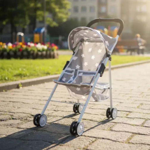 Cărucior pentru Păpuși Pliabil cu Copertină și Coș
