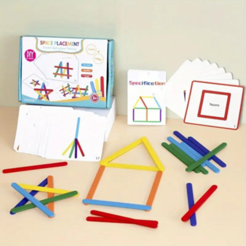Set Educațional cu Bețișoare Colorate - Puzzle pentru Dezvoltarea Logicii Spațiale