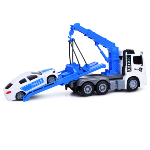 Camion Evacuator cu Macara și Mașină de Poliție – Sunete și Lumină