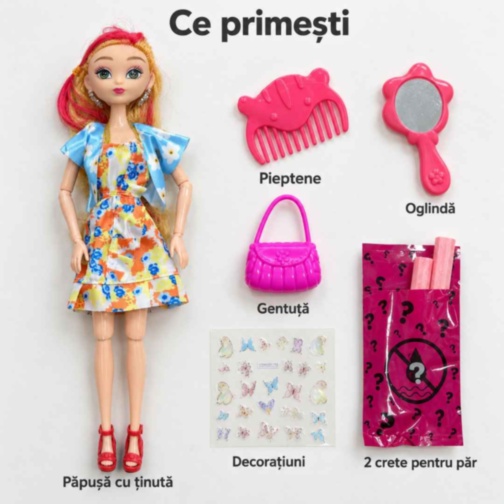Păpușă articulată de 29 cm cu accesorii pentru coafat