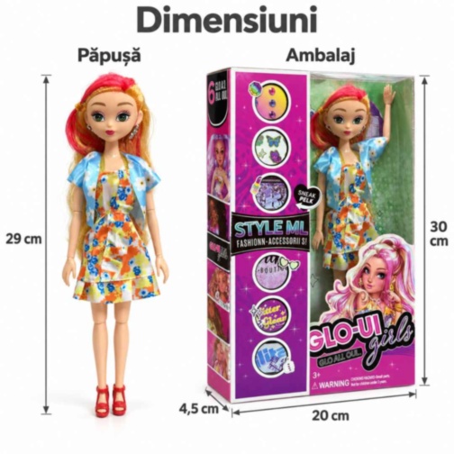 Păpușă articulată de 29 cm cu accesorii pentru coafat