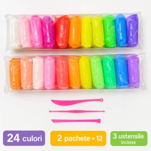 Set pastă de modelat copii, 24 culori, ustensile
