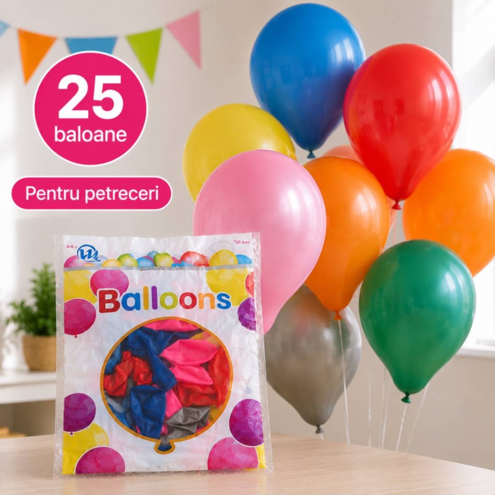 Set cu 25 de baloane colorate din latex pentru petreceri și aniversări