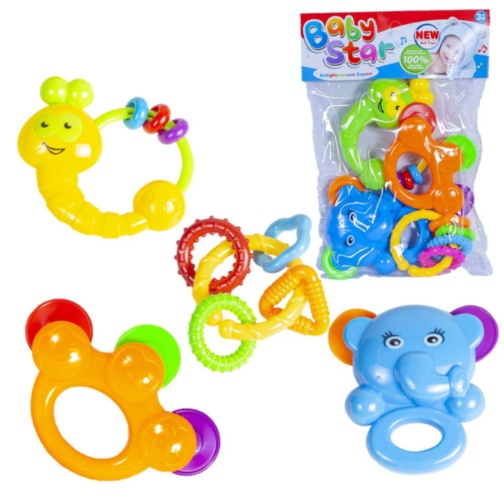 Set 4 Zornăitoare, Elefant, Melc, Inele Colorate și Tamburină