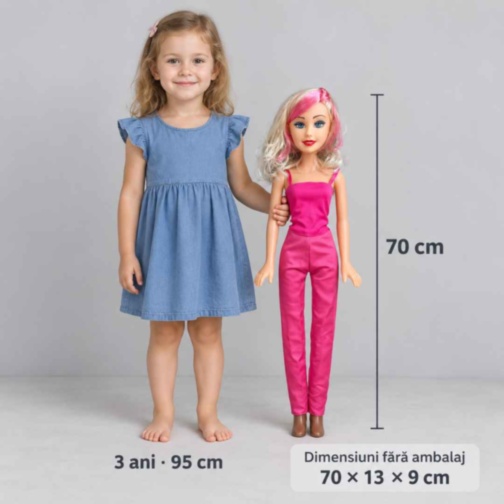 Păpușă mare muzicală de 70 cm cu păr blond