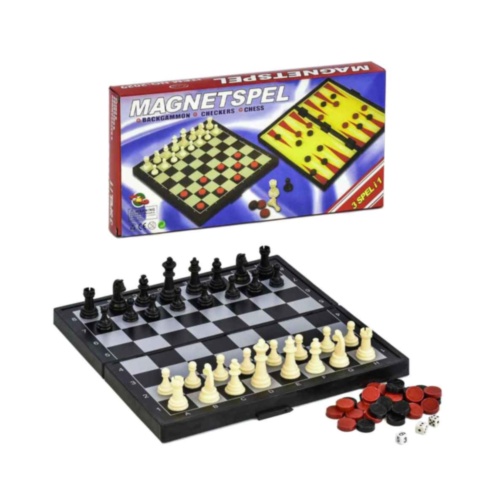 Joc de Dame, Șah și Table , set 3 în 1 Magnetic, 24cm