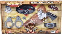 Revolver Western cu Teacă, Cătușe, Mască și Insigna de Șerif, sunete realiste 
