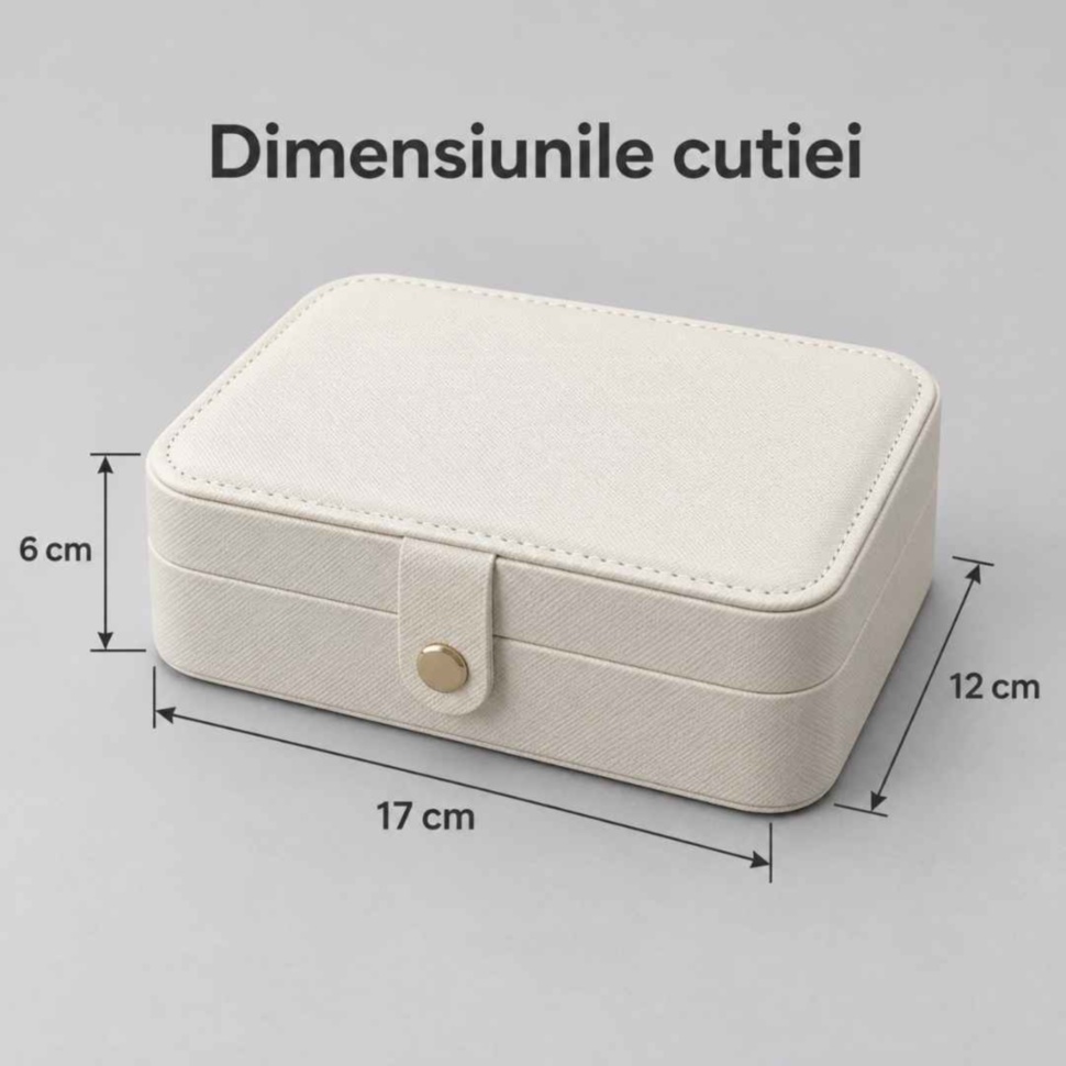Dimensiunile cutiei organizatoare pentru accesorii de păr: 17 × 12 × 6 cm
