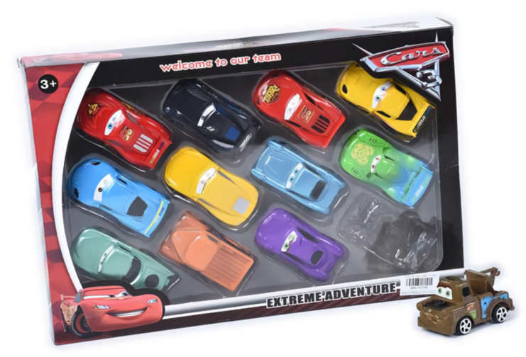 Cars, Set 12 Mașinuțe cu Mecanism Pull-Back