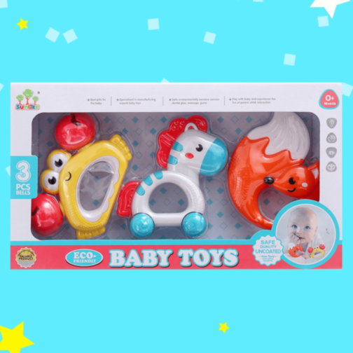 Set Zornăitori Colorate pentru Bebeluși cu 3 Piese Set Zornăitori Colorate pentru Bebeluși cu 3 Piese