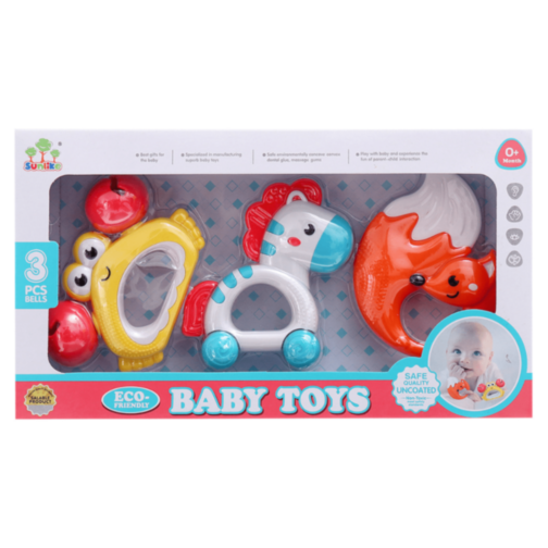 Set Zornăitori Colorate pentru Bebeluși cu 3 Piese Set Zornăitori Colorate pentru Bebeluși cu 3 Piese