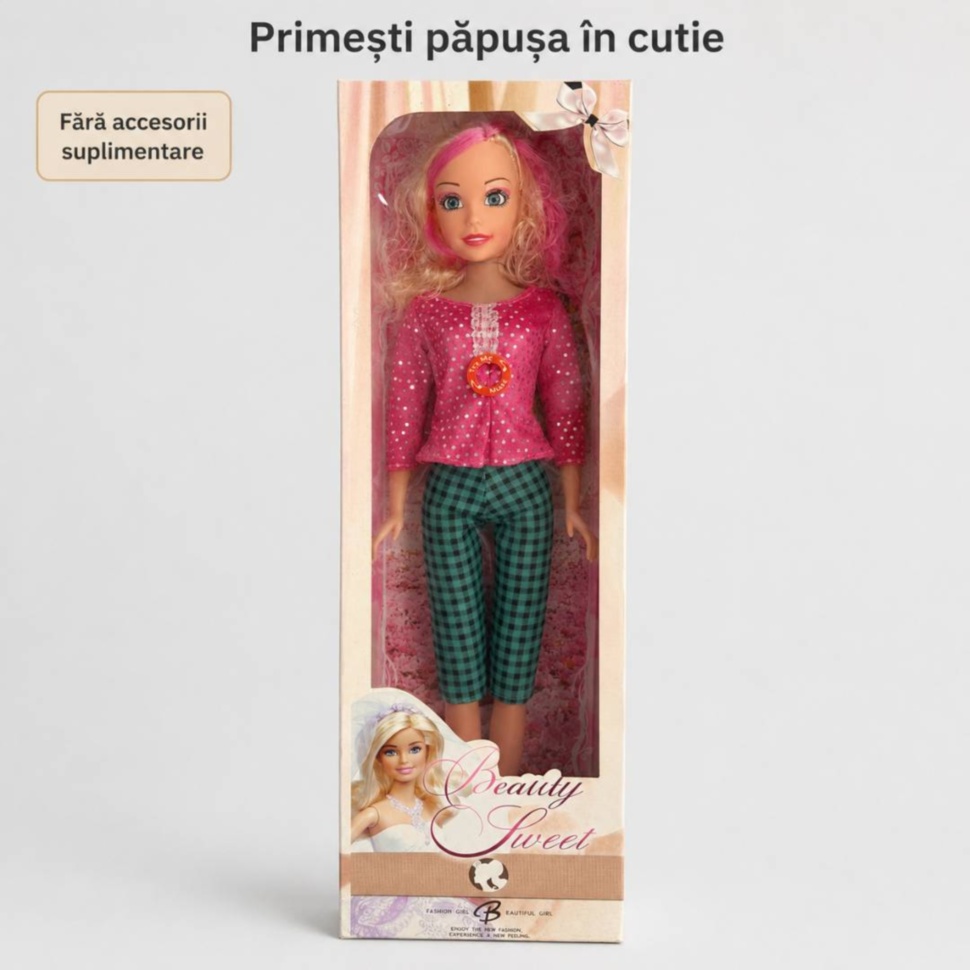 Păpușa muzicală mare livrată în cutie fără accesorii suplimentare