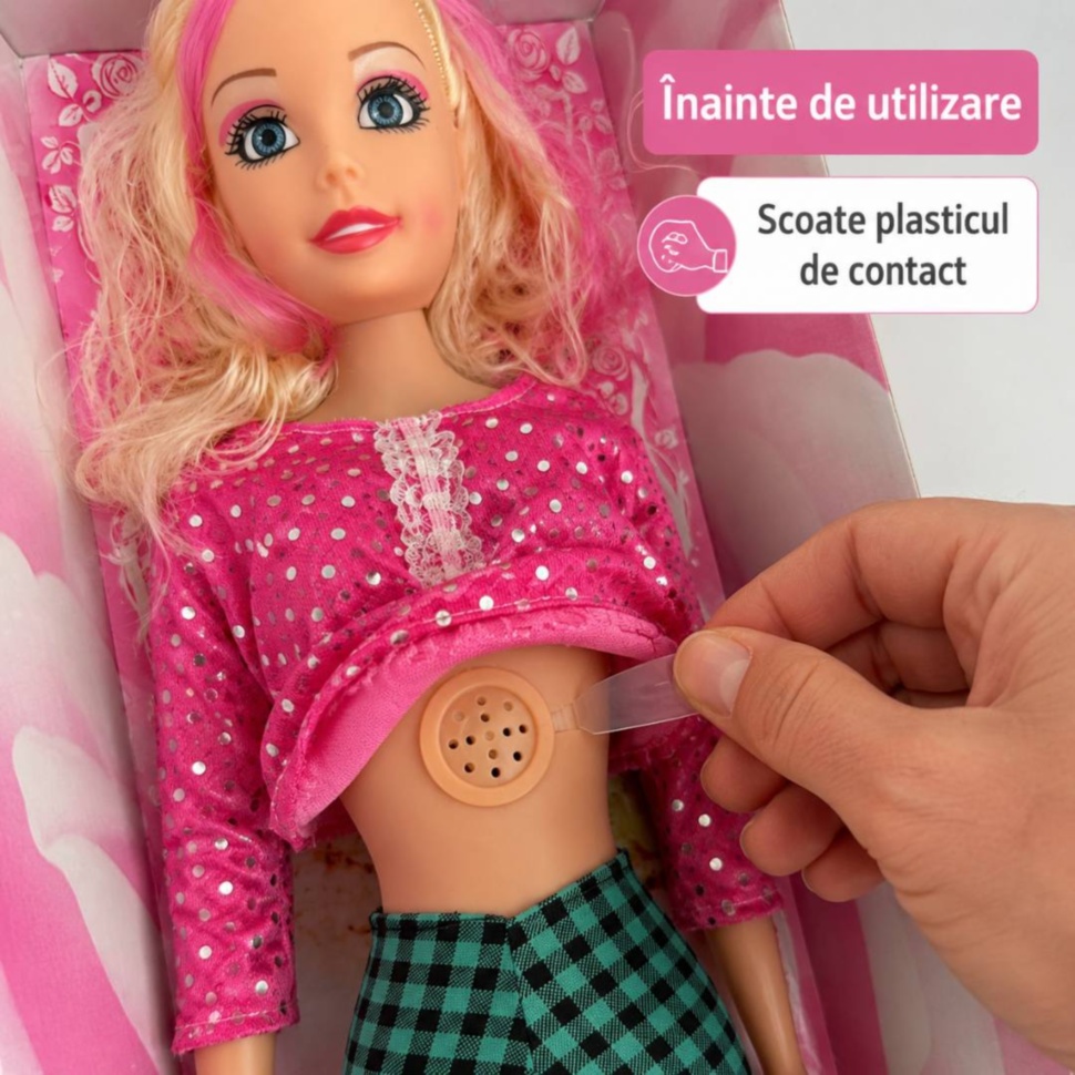 Instrucțiune pentru scoaterea plasticului de contact la păpușa muzicală