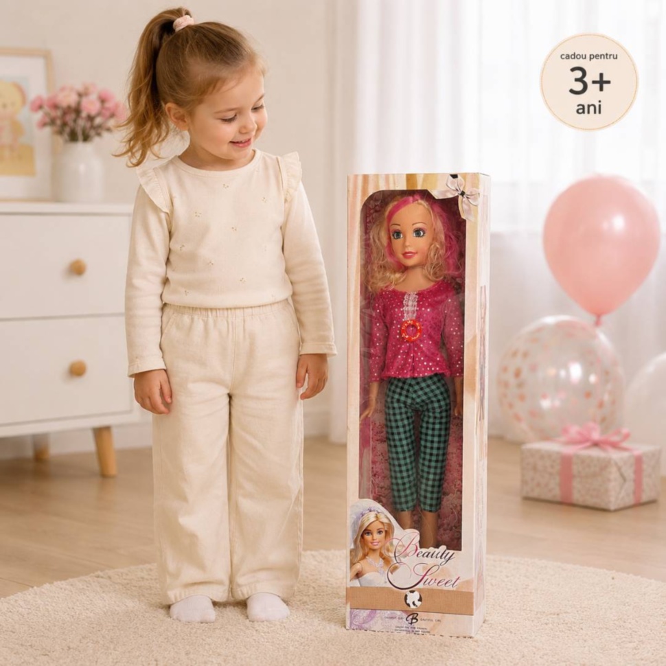 Păpușă muzicală mare în cutie potrivită pentru cadou de 3 ani+