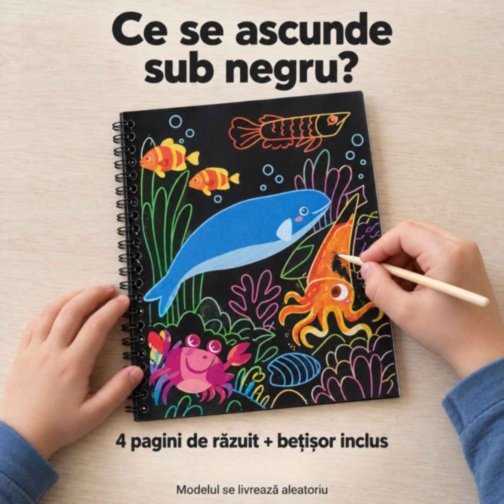 Cărticică creativă de răzuit cu 4 pagini și bețișor