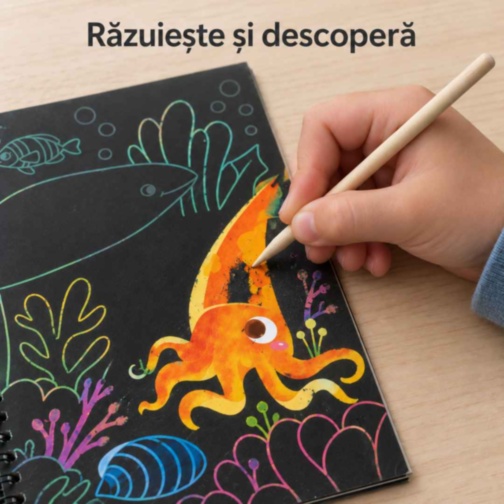 Cărticică creativă de răzuit cu 4 pagini și bețișor