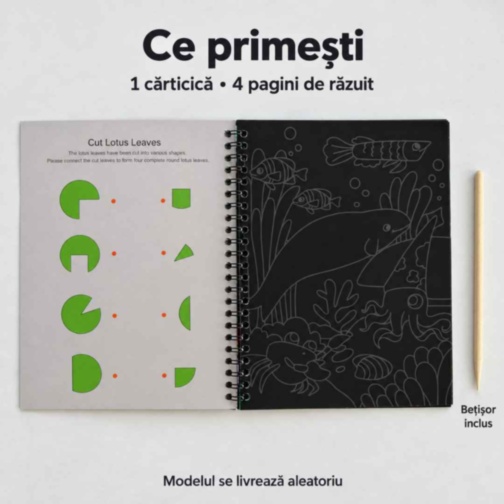 Cărticică creativă de răzuit cu 4 pagini și bețișor