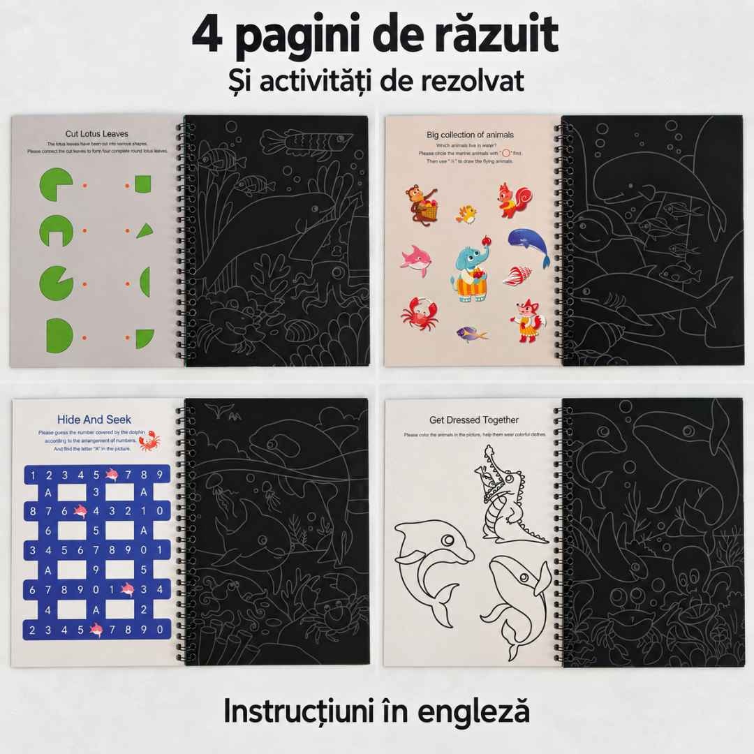 Cele 4 pagini de răzuit ale modelului marin și activitățile ilustrate cu instrucțiuni în engleză