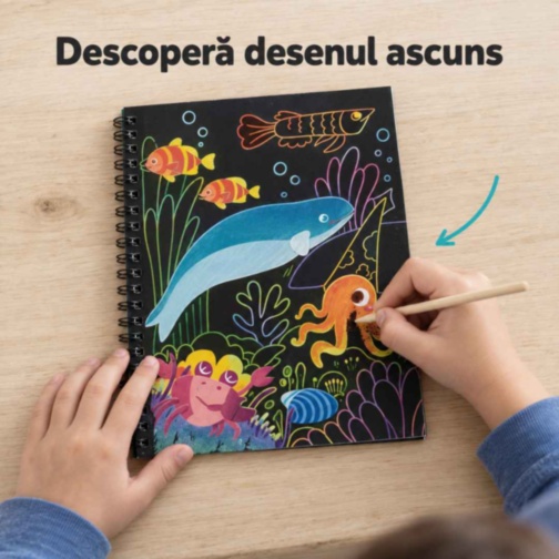 Cărticică creativă de răzuit cu 4 pagini și bețișor