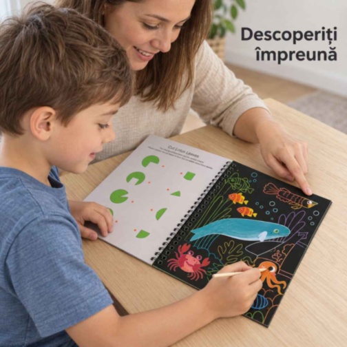 Cărticică creativă de răzuit cu 4 pagini și bețișor