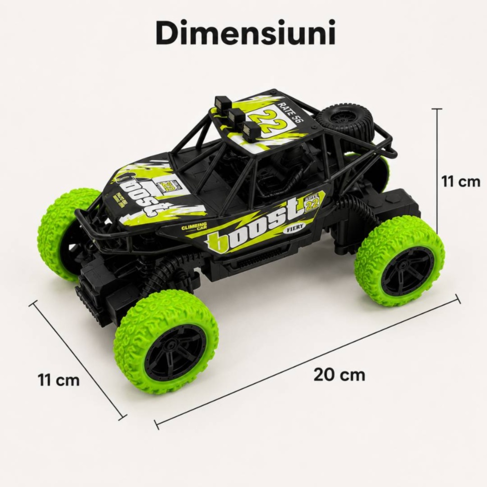 Dimensiunile mașinii off-road RC: 20 pe 11 pe 11 cm