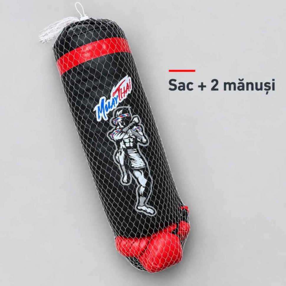 Set de box în ambalaj tip plasă, cu un sac și două mănuși