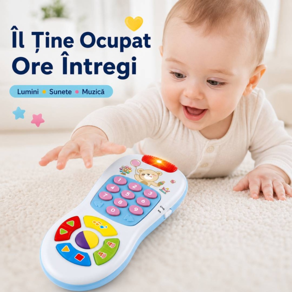 Telecomandă muzicală pentru bebeluși cu lumini sunete și melodii