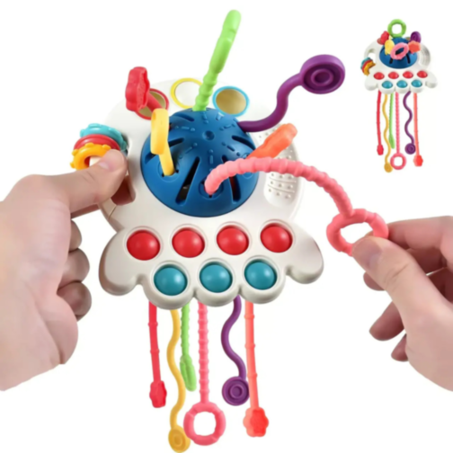 Jucărie Multisenzorială 6-în-1 cu Șnururi Texturate și Funcții Interactive (culoare aleatorie)