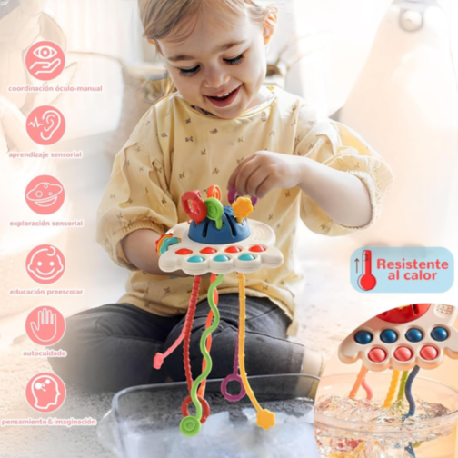 Jucărie Multisenzorială 6-în-1 cu Șnururi Texturate și Funcții Interactive (culoare aleatorie)