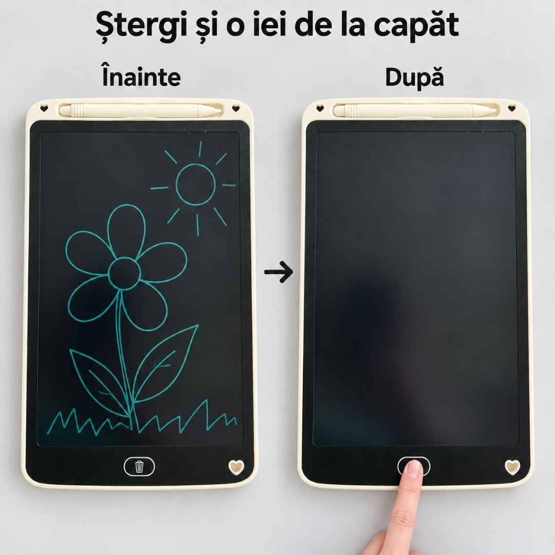 Comparație înainte și după apăsarea butonului de ștergere: desenul unei flori și ecranul gol