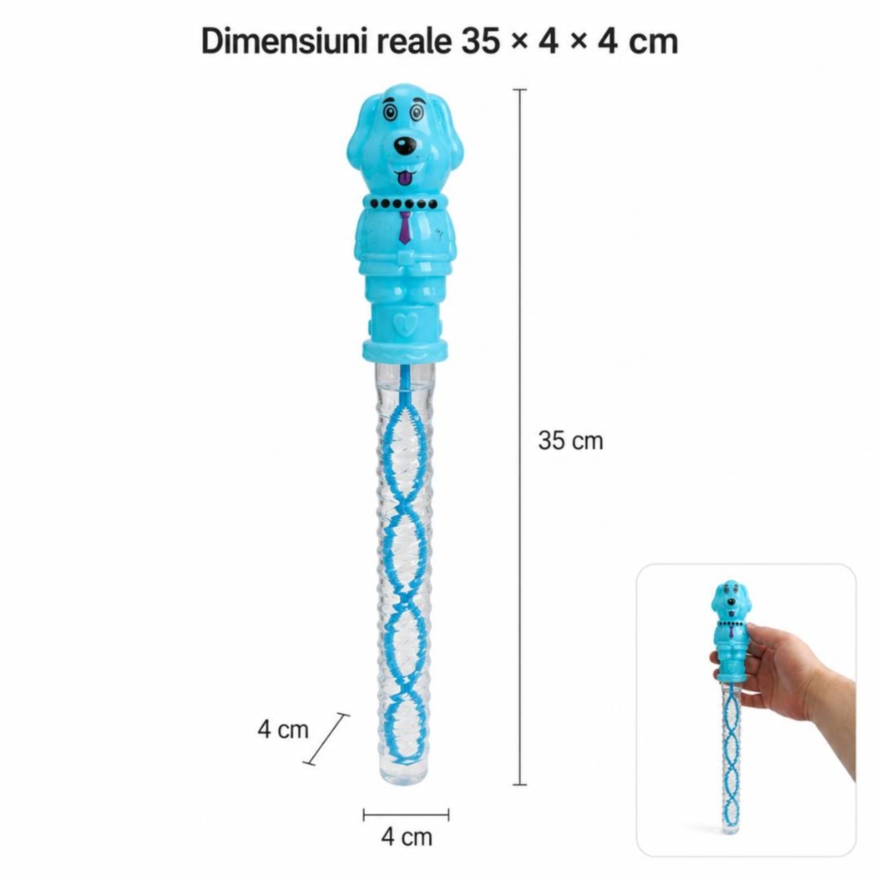 Dimensiuni reale 35 × 4 × 4 cm pentru bagheta de baloane cu mâner cățel