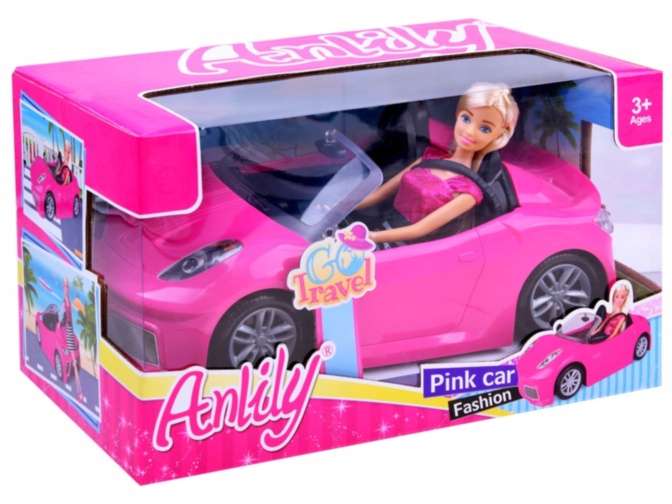 Barbie cu Mașina Decapotabilă Roz, 30cm