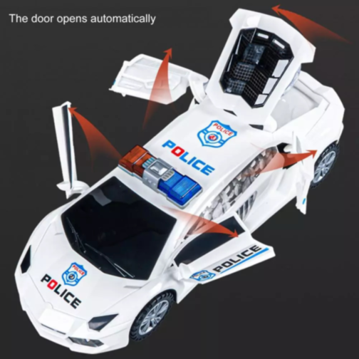 Mașinuță de Poliție cu Lumini, Sunete și Transformare Robot 