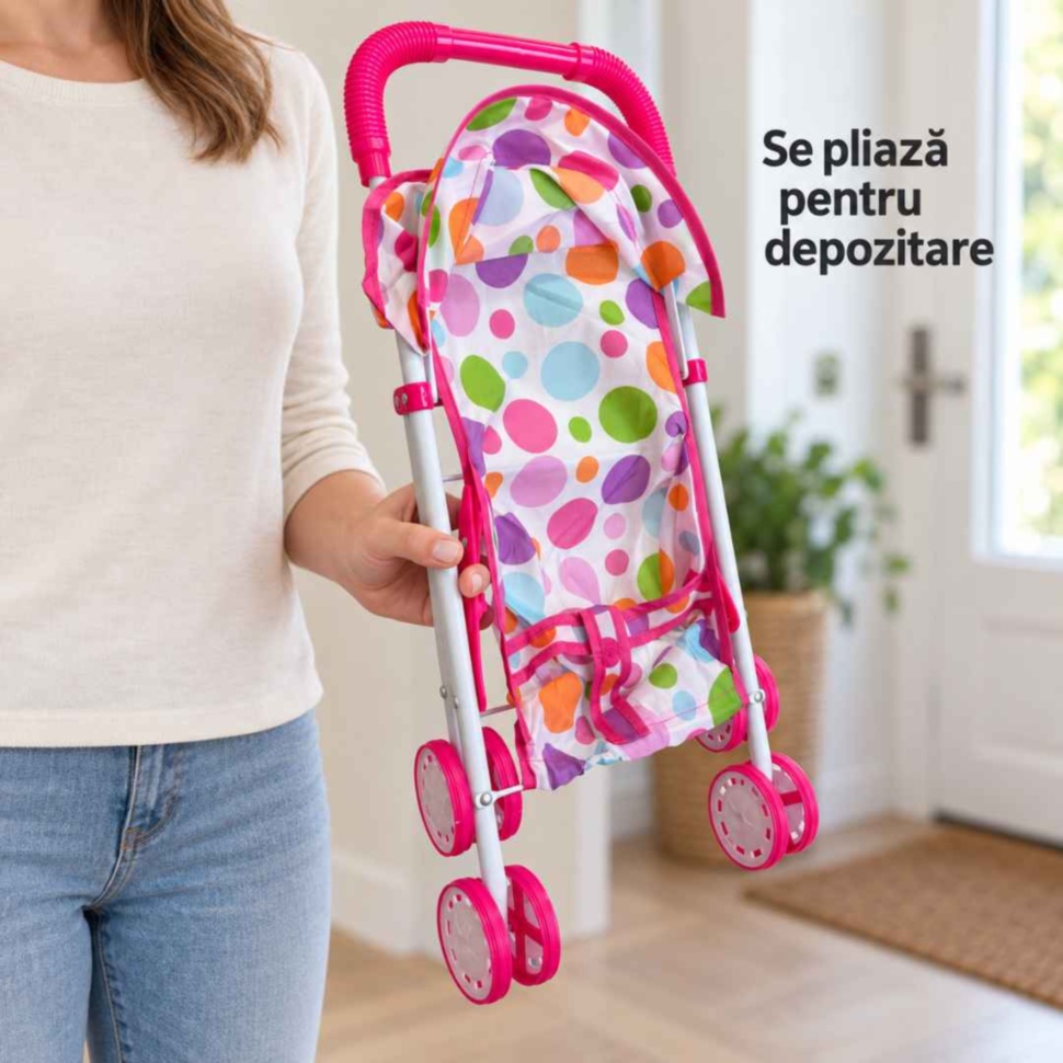 Adult ține căruciorul pentru păpuși pliat pentru depozitare