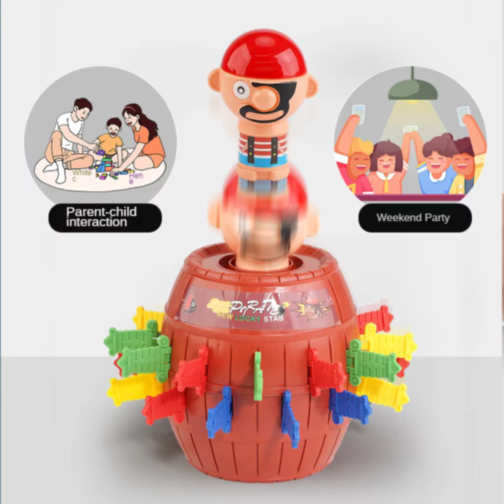 Joc Interactiv Pop-Up cu Pirat în Butoi și Săbii Colorate 