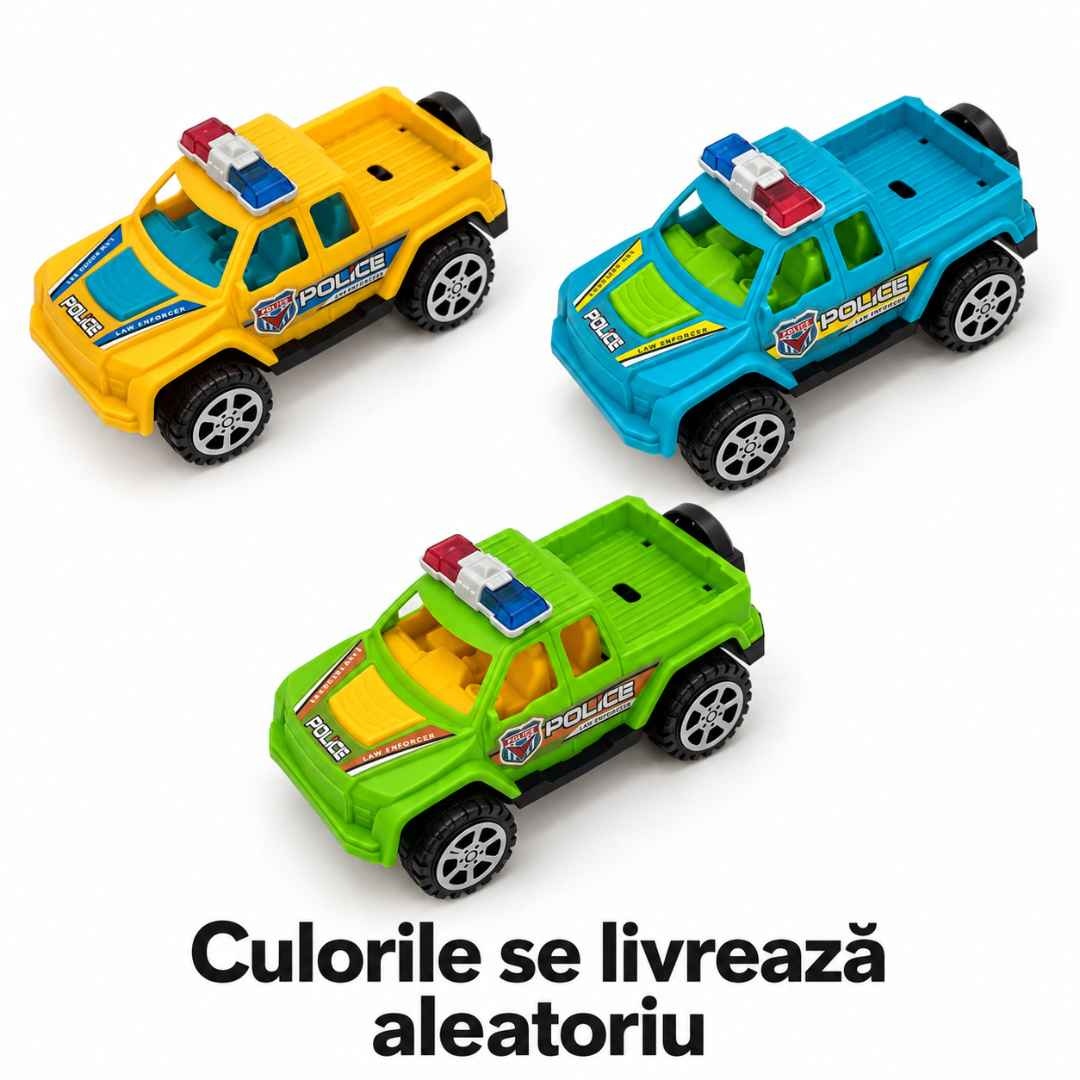 Variante galbenă, turcoaz și verde ale mașinuței pickup; se livrează o singură culoare aleatorie