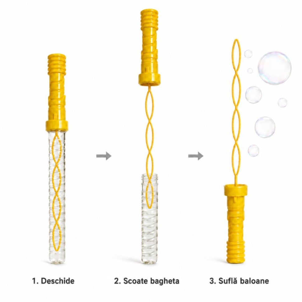 Pașii de folosire pentru bagheta de baloane Bubble Bar