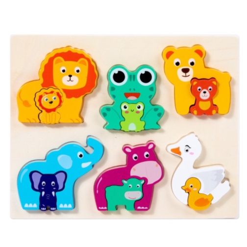 Animale Cu Pui, Puzzle Incastru din Lemn