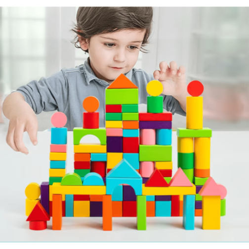 Cuburi din Lemn Colorate Set Construcție