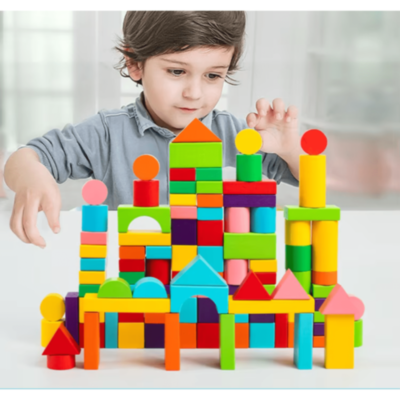 Cuburi din Lemn Colorate Set Construcție | image