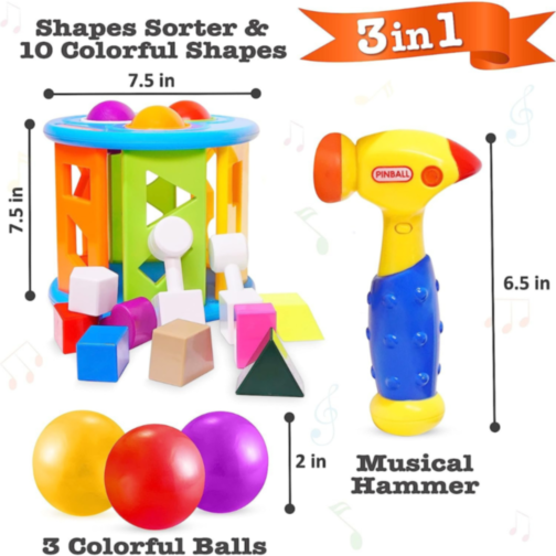 Masă interactivă cu ciocan muzical și forme educative pentru copii