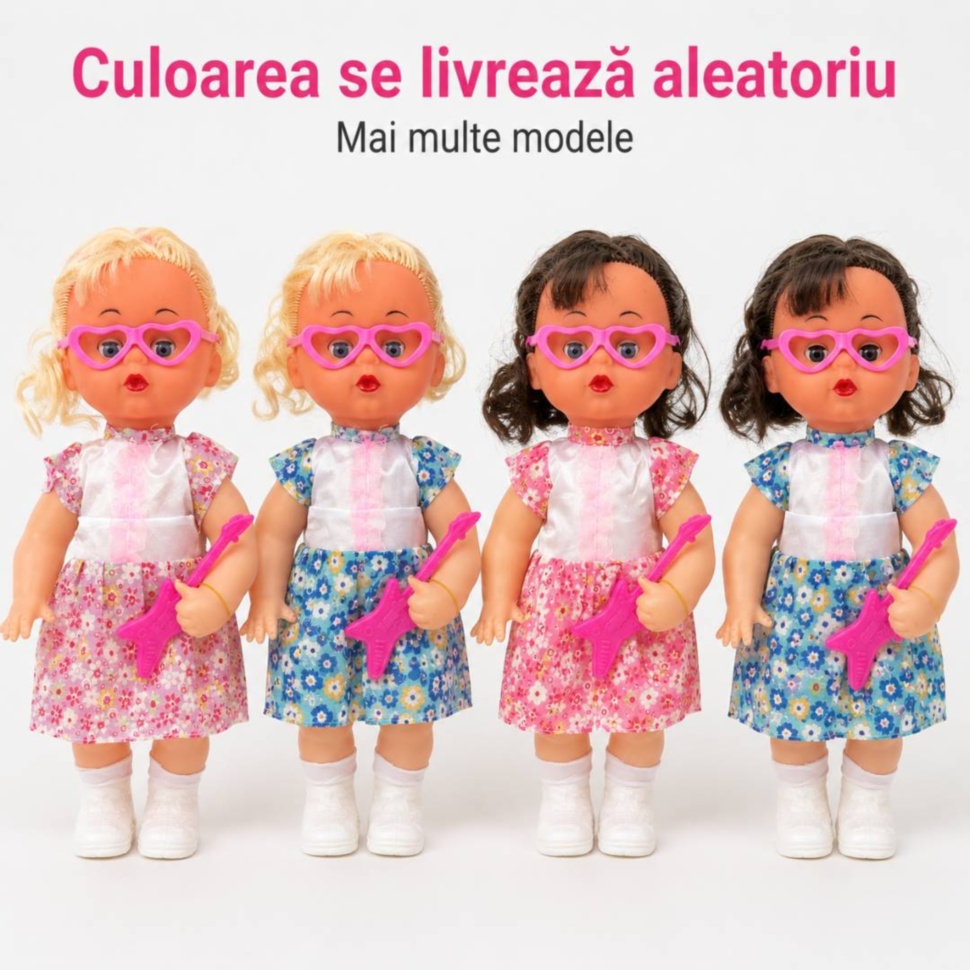 Modele aleatorii de păpușă muzicală cu păr blond sau brunet și rochițe diferite