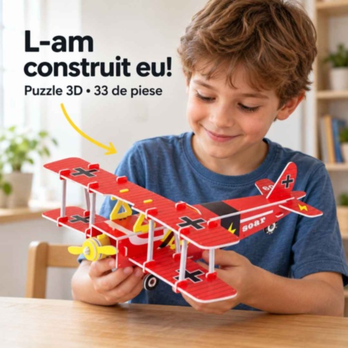 Puzzle 3D avion biplan roșu din spumă EPS