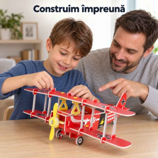 Puzzle 3D avion biplan roșu din spumă EPS