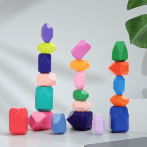 Pietre de Echilibru Montessori din Lemn Colorat