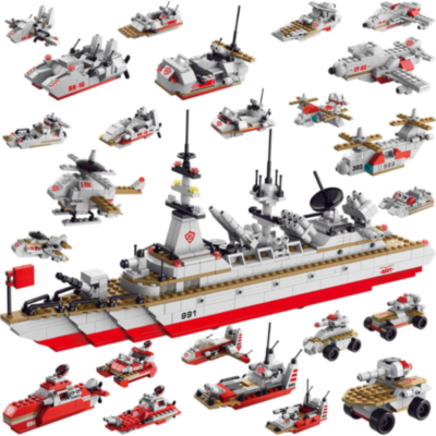 Set de Construcție Militară 25 în 1 – Nava de Război, Tancuri și Elicoptere – 811 Piese | image