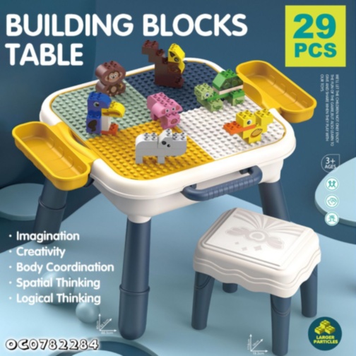 Masă cu Scăunel și Cuburi de Construcție